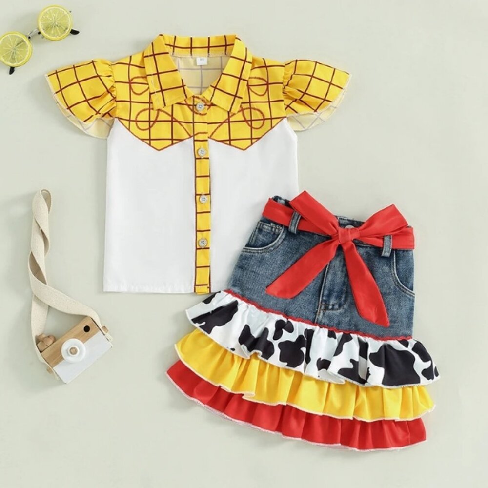 Toddler Jessie Cowgirl Costume Set with Denim Ruffle Skirt